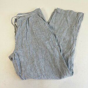 Laundry By Shelli Segal Wide Leg Linen Pants Navy Blue Striped‎ Sz 10 Drawstring